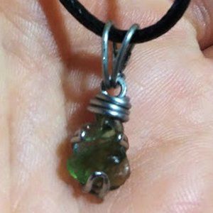 Raw Moldavite Steel Prong 18" Black Cord P…